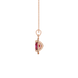 Side profile, rose gold raspberry red pendant, french pavé halo gallery.