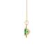 Side profile, yellow gold emerald green pendant, french pavé halo gallery.