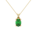 Oval cut emerald green gemstone pendant, yellow gold lotus basket setting.
