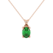 Oval cut emerald green gemstone pendant, rose gold lotus basket setting.