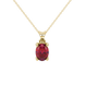 Oval cut raspberry red gemstone pendant, yellow gold lotus basket setting.