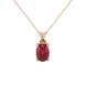 Oval cut raspberry red gemstone pendant, rose gold lotus basket setting.