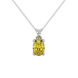 Oval cut canary yellow gemstone pendant, white gold lotus basket setting.