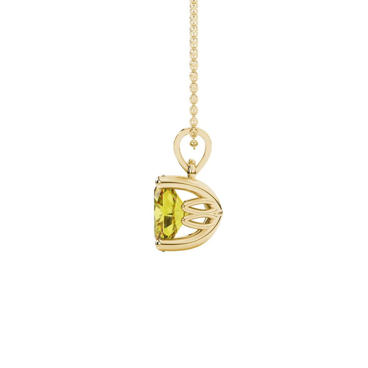 Side profile, yellow gold canary yellow pendant, lotus basket gallery.