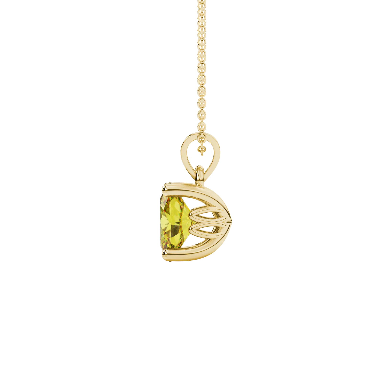 Side profile, yellow gold canary yellow pendant, lotus basket gallery.