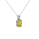 Close-up oval cut canary yellow gemstone pendant, white gold lotus basket.