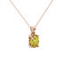 Close-up, oval cut canary yellow gemstone pendant, rose gold lotus basket.