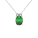 Oval cut emerald green gemstone pendant, white gold pavé basket setting.