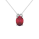 Oval cut raspberry red gemstone pendant, white gold pavé basket setting.