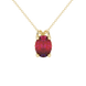 Oval cut raspberry red gemstone pendant, yellow gold pavé basket setting.