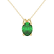 Oval cut emerald green gemstone pendant, yellow gold pavé basket setting.