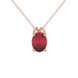 Oval cut raspberry red gemstone pendant, rose gold pavé basket setting.