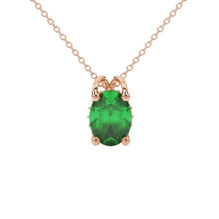 Oval cut emerald green gemstone pendant, rose gold pavé basket setting.