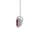 Side profile, white gold raspberry red pendant, pavé basket gallery.