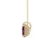 Side profile, yellow gold raspberry red pendant, pavé basket gallery.