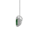Side profile, white gold emerald green pendant, pavé basket gallery.