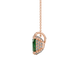 Side profile, rose gold emerald green pendant, pavé basket gallery.