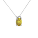 Close-up Oval cut canary yellow gemstone Pendant, white gold pavé basket.