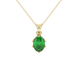 Oval cut emerald green gemstone pendant, yellow gold scalloped six prong setting.