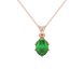 Oval cut emerald green gemstone pendant, rose gold scalloped six prong setting.
