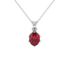 Oval cut raspberry red gemstone pendant, white gold scalloped six prong setting.