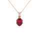 Oval cut raspberry red gemstone pendant, rose gold scalloped six prong setting.