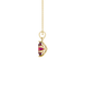 Side profile, yellow gold raspberry red pendant, scalloped six prong gallery.