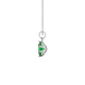 Side profile, white gold emerald green pendant, scalloped six prong gallery.