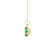 Side profile, yellow gold emerald green pendant, scalloped six prong gallery.