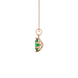 Side profile, rose gold emerald green pendant, scalloped six prong gallery.