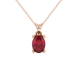 Oval cut raspberry red gemstone pendant, rose gold surprise diamond setting.