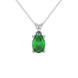 Oval cut emerald green gemstone pendant, white gold surprise diamond setting.