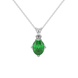 Oval cut emerald green gemstone pendant, white gold tulip basket setting.