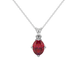 Oval cut raspberry red gemstone pendant, white gold tulip basket setting.