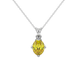 Oval cut canary yellow gemstone pendant, white gold tulip basket setting.
