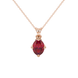 Oval cut raspberry red gemstone pendant, rose gold tulip basket setting.