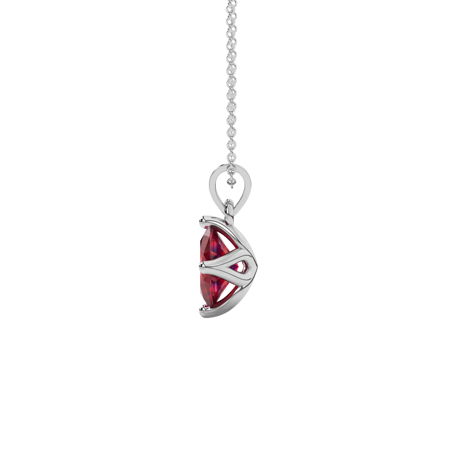 Side profile, white gold raspberry red pendant, tulip basket gallery.