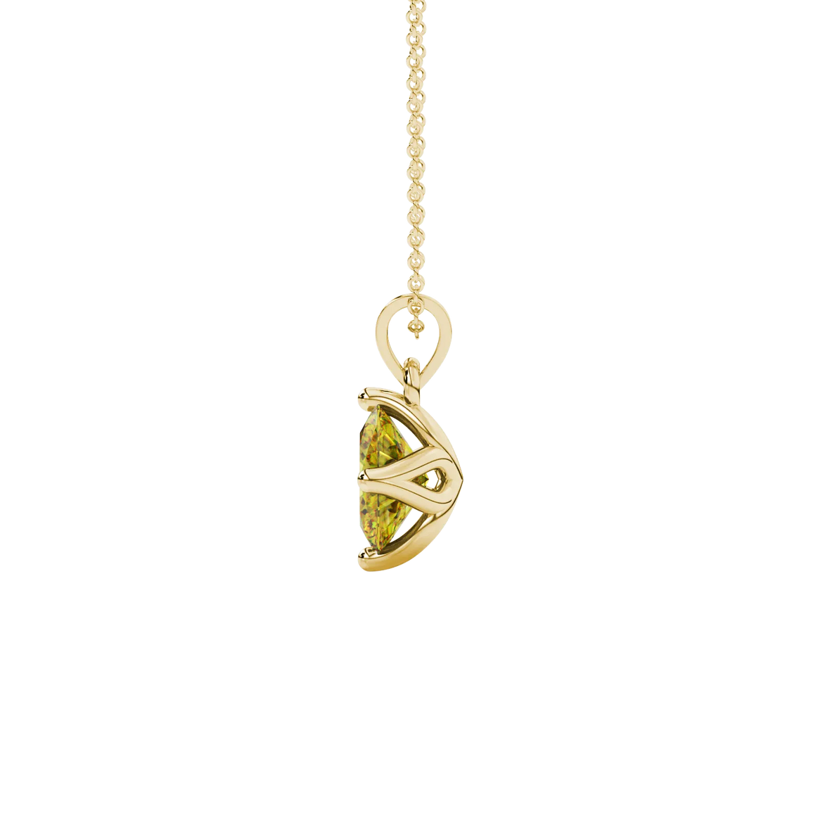 Side profile, yellow gold canary yellow pendant, tulip basket gallery.