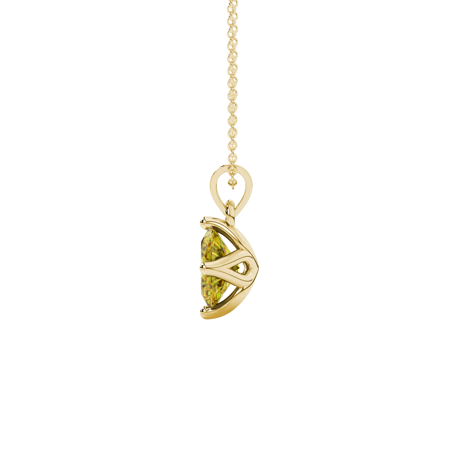 Side profile, yellow gold canary yellow pendant, tulip basket gallery.