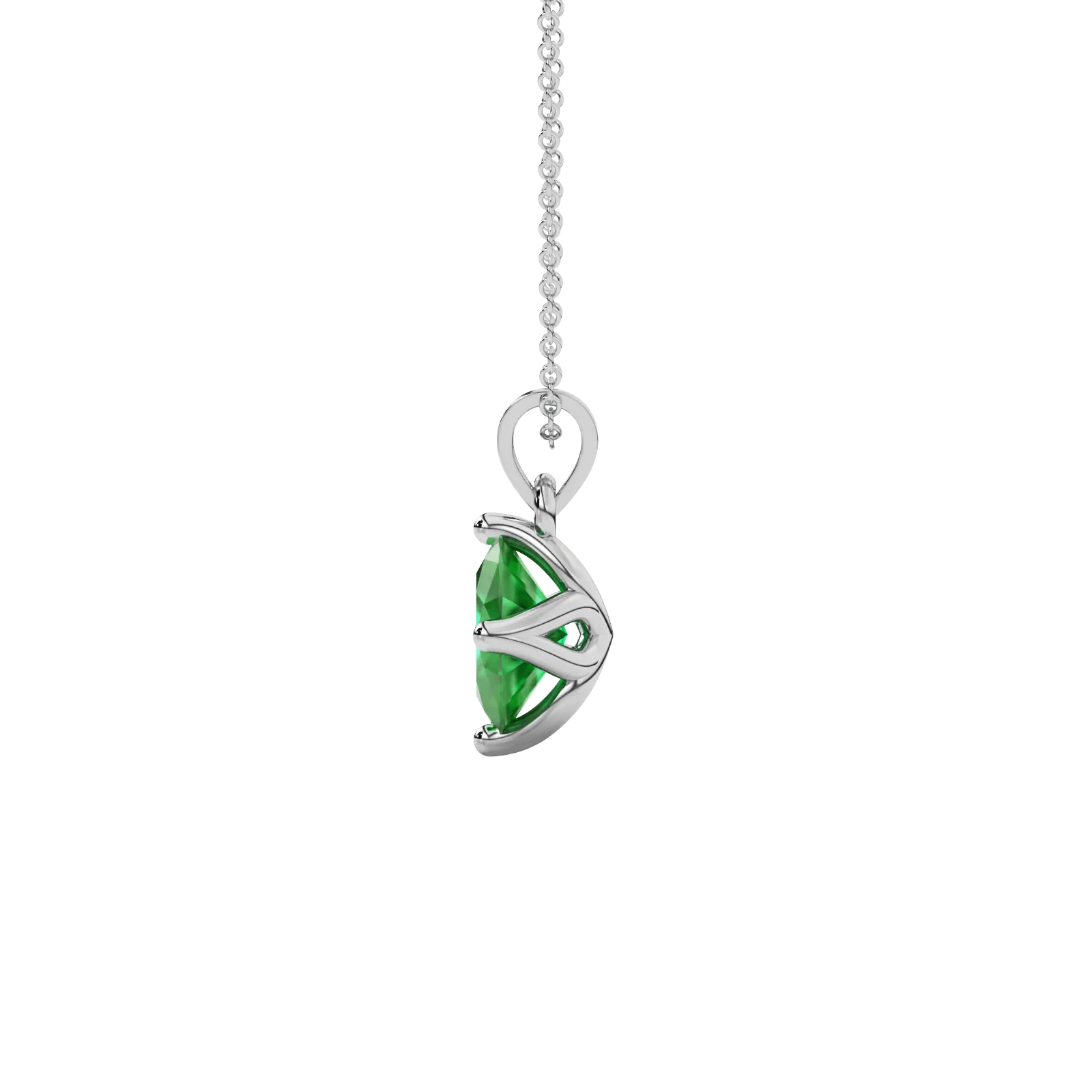 Side profile, white gold emerald green pendant, tulip basket gallery.
