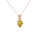 Close-up, oval cut canary yellow gemstone pendant, rose gold tulip basket.