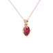 Close-up, oval cut raspberry red gemstone pendant, rose gold tulip basket.