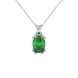 Oval cut emerald green gemstone pendant, white gold vintage basket setting.
