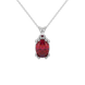 Oval cut raspberry red gemstone pendant, white gold vintage basket setting.