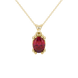Oval cut raspberry red gemstone pendant, yellow gold vintage basket setting.
