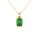 Oval cut emerald green gemstone pendant, yellow gold vintage basket setting.