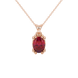 Oval cut raspberry red gemstone pendant, rose gold vintage basket setting.