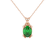 Oval cut emerald green gemstone pendant, rose gold vintage basket setting.