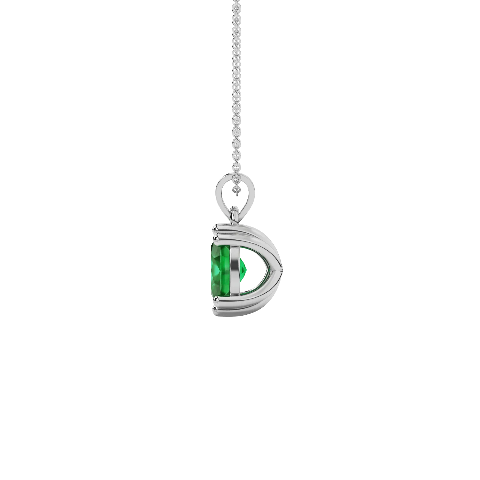 Side profile, white gold emerald green pendant, vintage basket gallery.