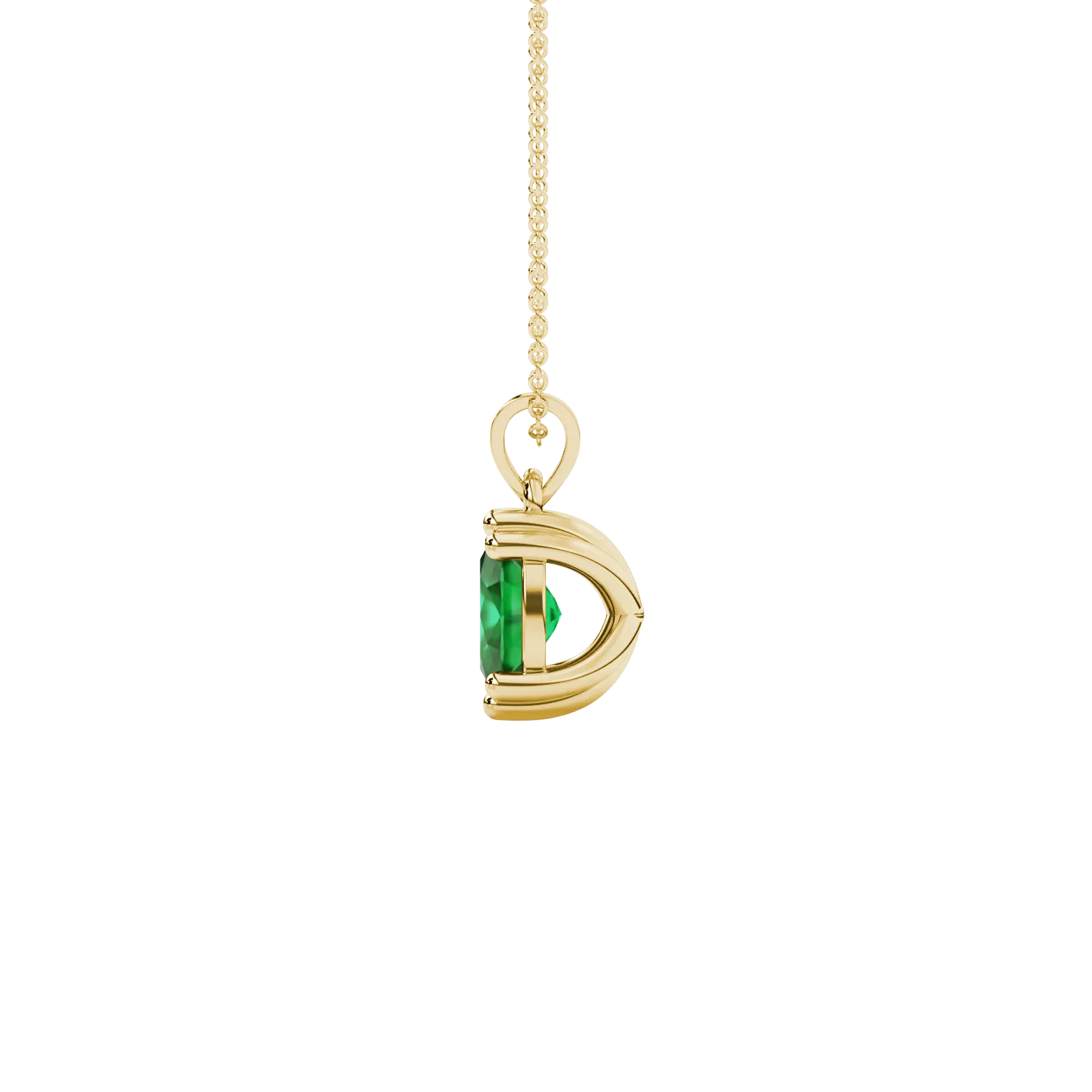 Side profile, yellow gold emerald green pendant, vintage basket gallery.